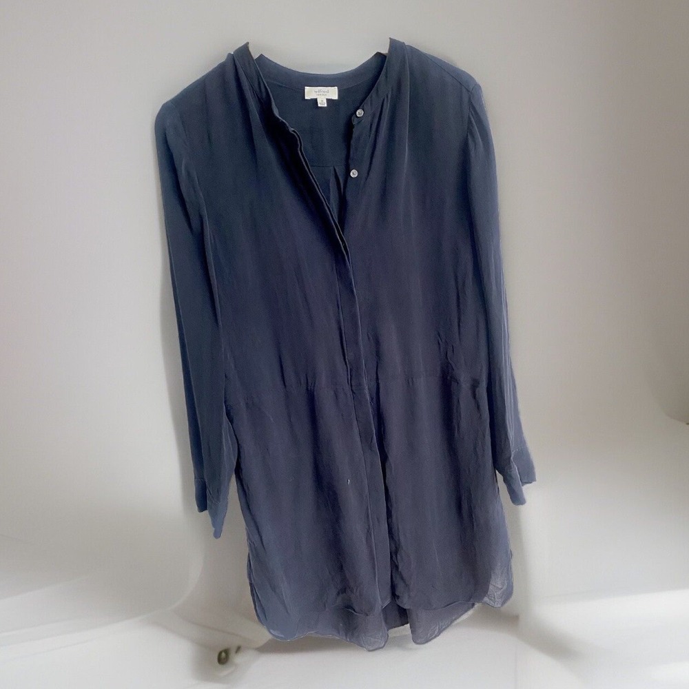 Wilfred Mini Dress Womens M Black 100% Silk Long Sleeve Button Career LBD - Picture 3 of 10